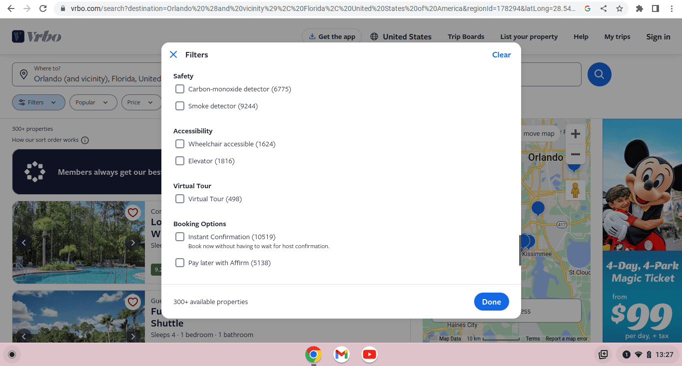 VRBO search filter
