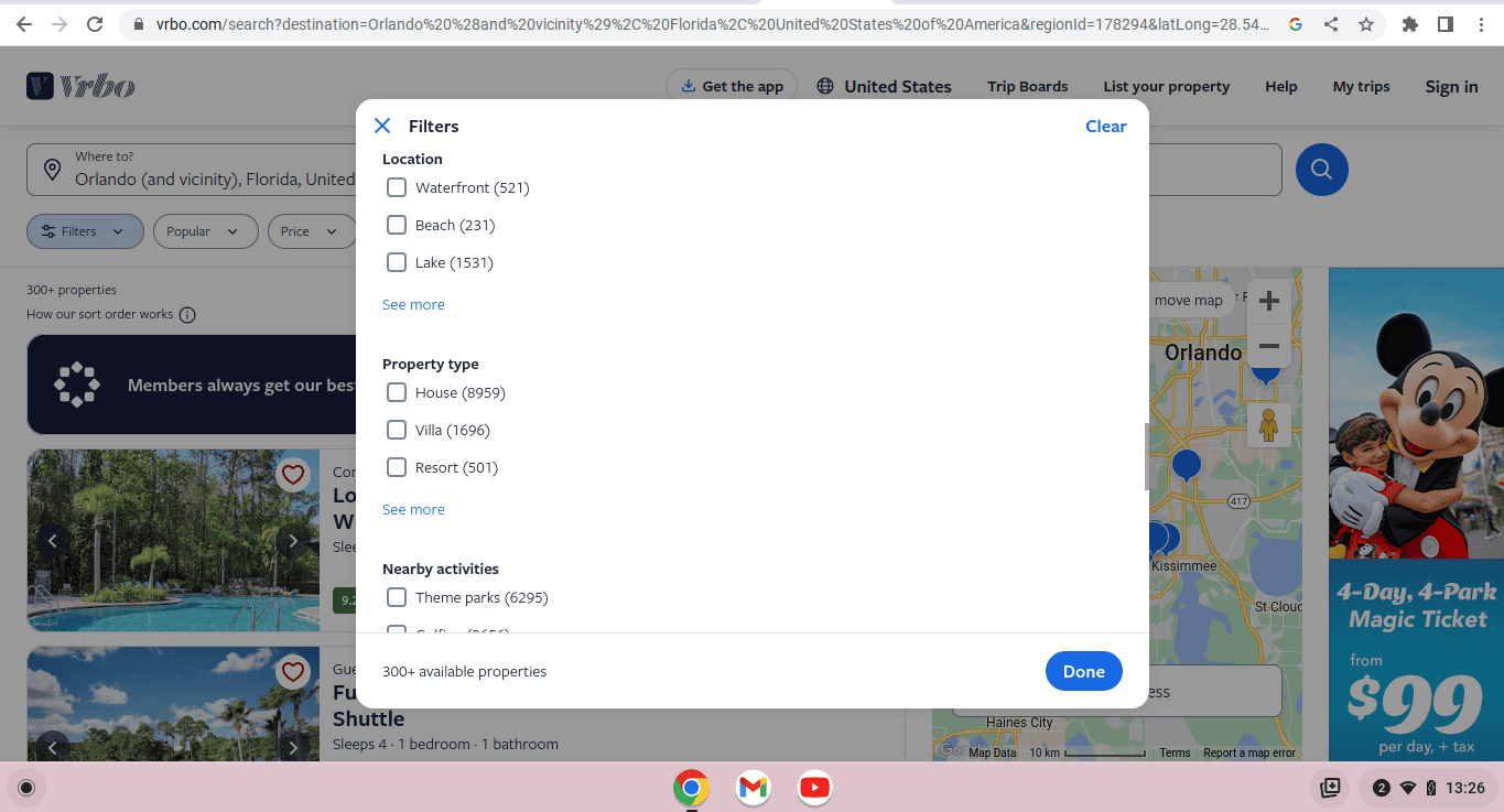 VRBO search filter