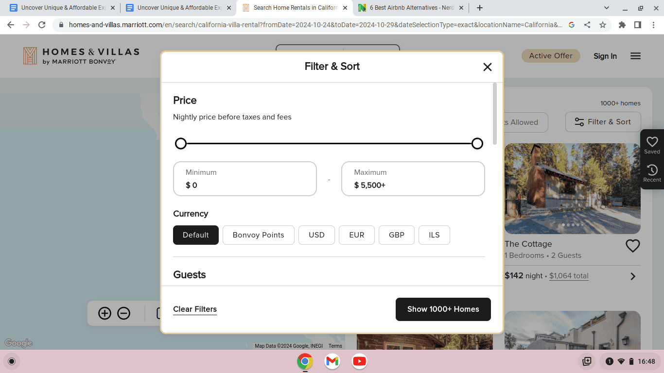 marriott home and villas filter and sort