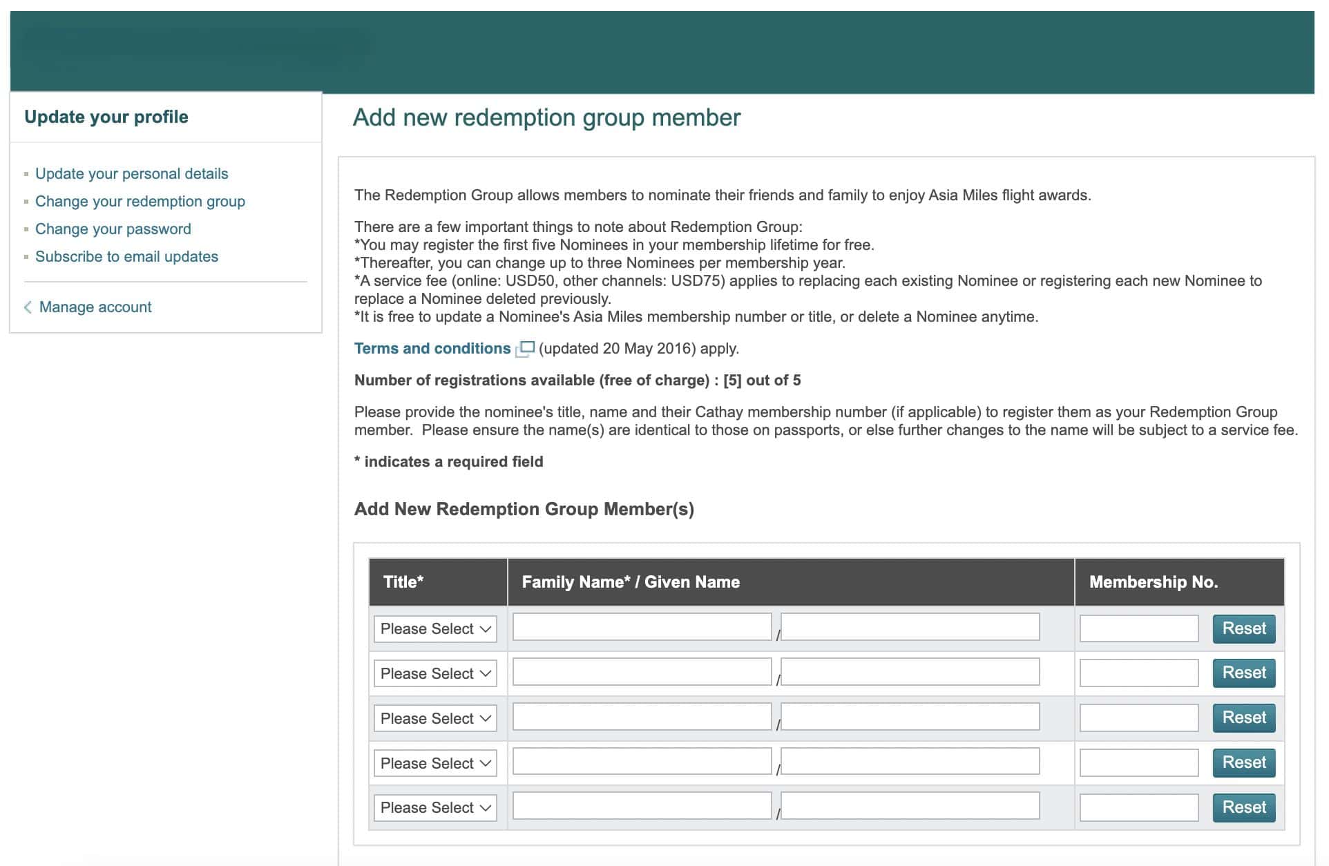 Cathay Add New Redemption Group Member