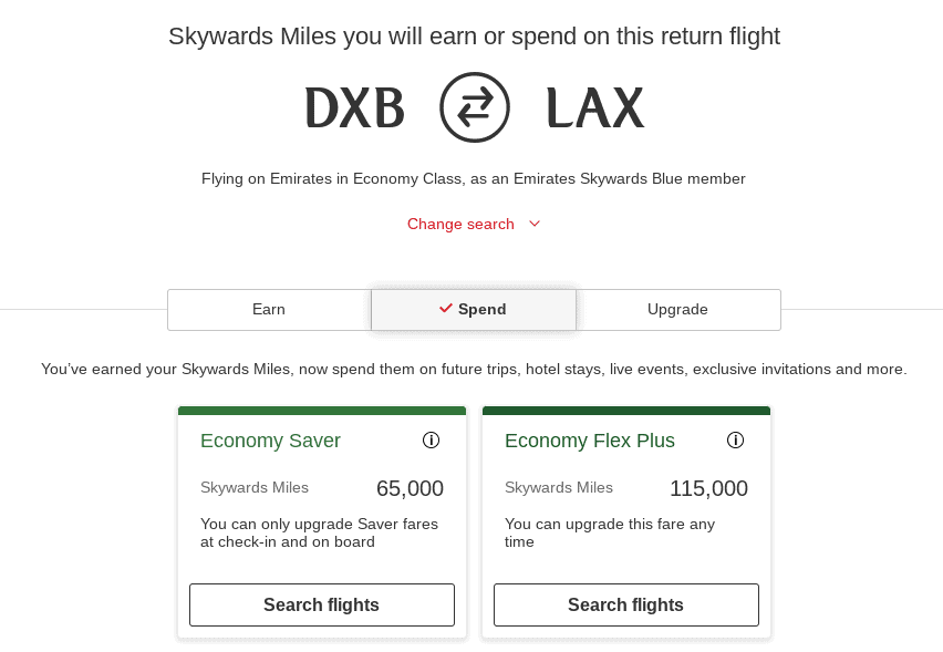 Award Pricing for Flights on Emirates