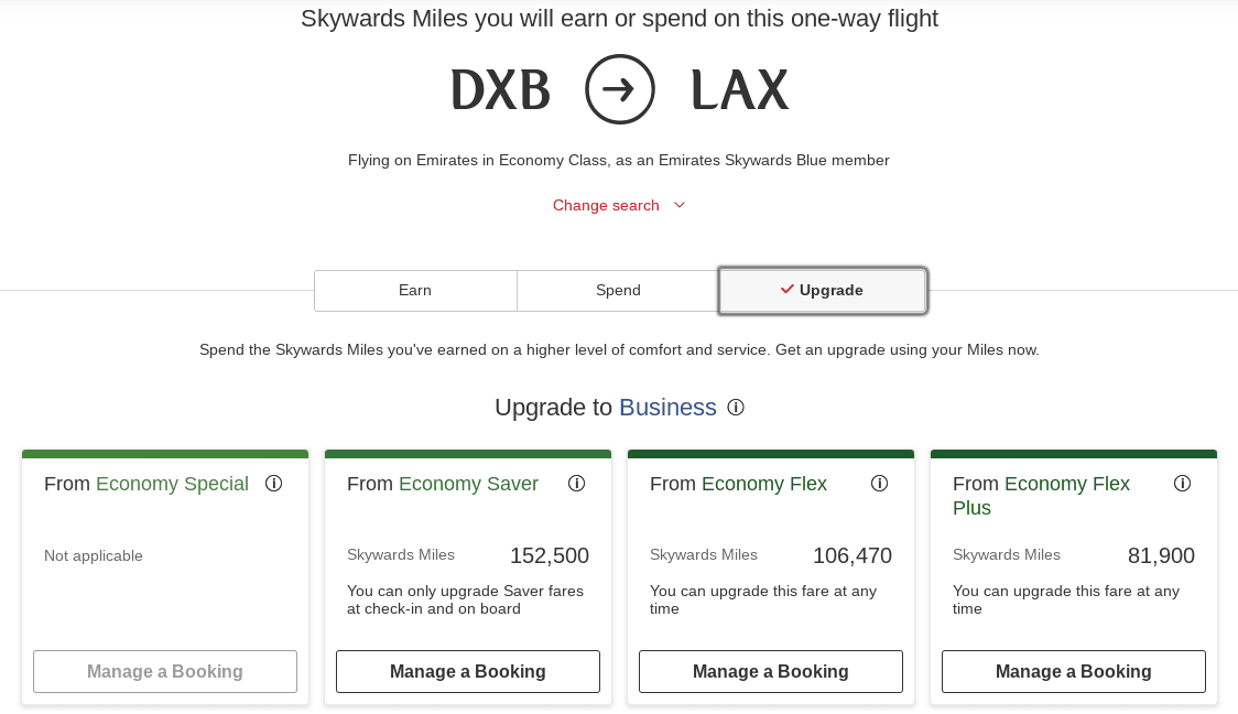 Award Pricing for Upgrades on Emirates