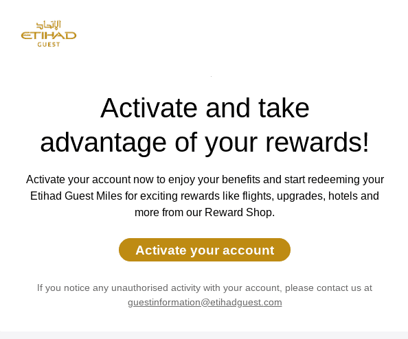 Activate Etihad Guest Account