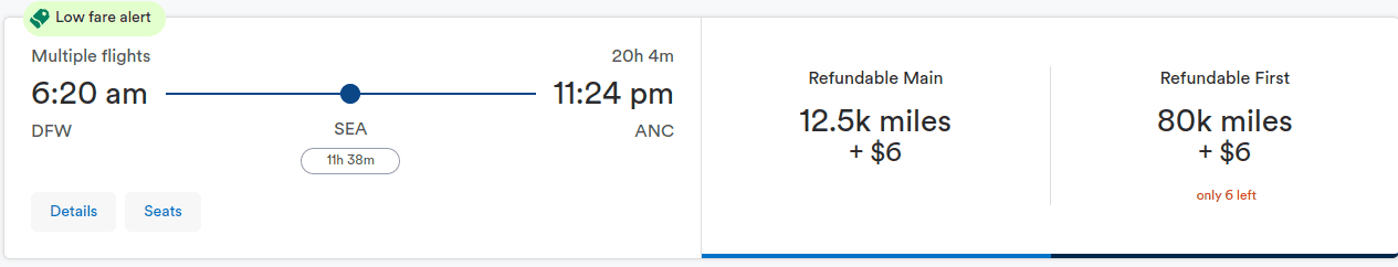 flight from DFW to ANC using miles in economy class