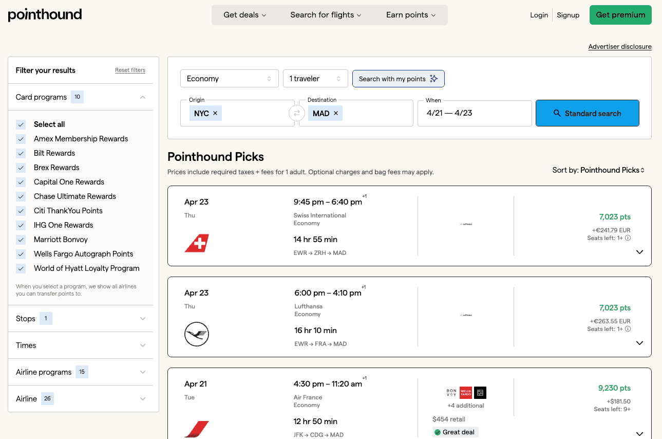 Pointhound Award Search Tool