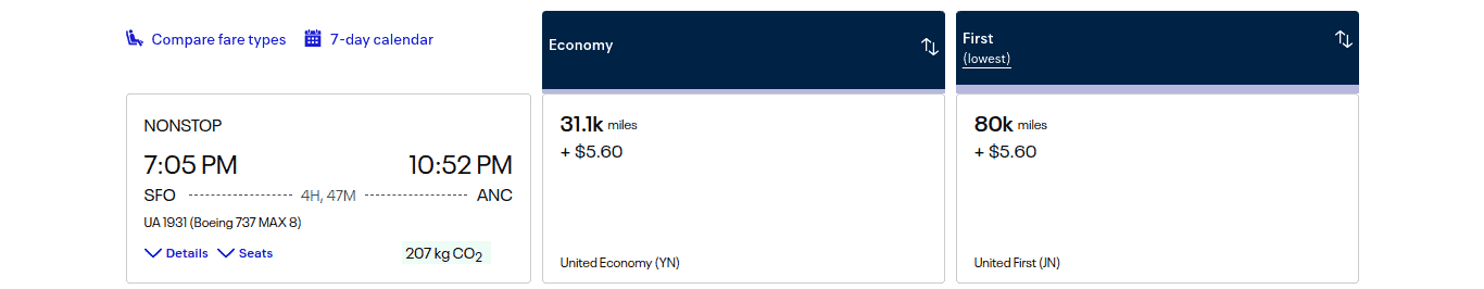 Booking flight from SFO to ANC using Air Canada Aeroplan miles