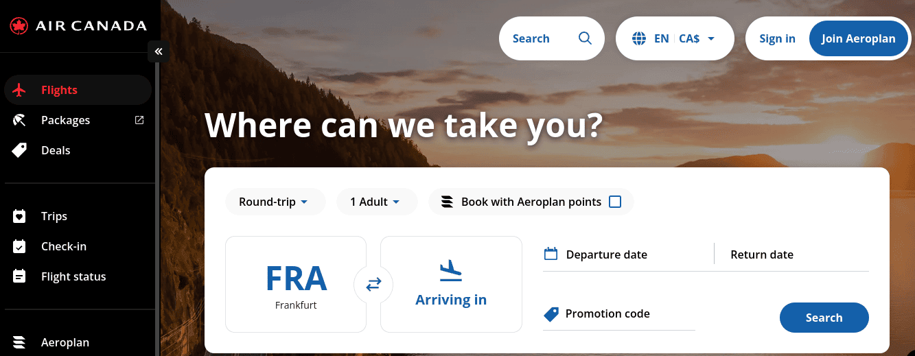 Air Canada website