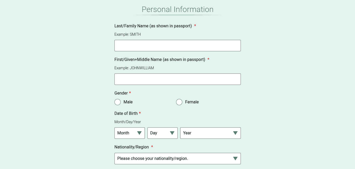 Infinity MileageLands Member - Personal Information