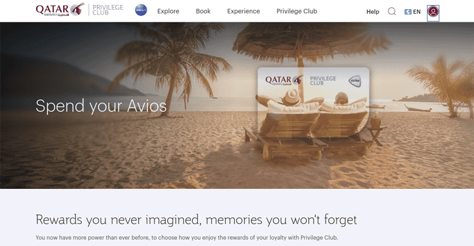 Qatar Airways website - sign in account