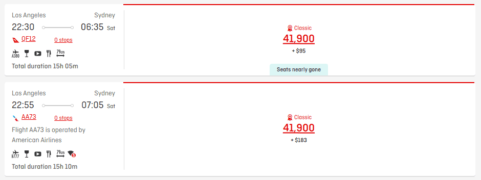 American Airlines flights from Los Angeles to Sydney