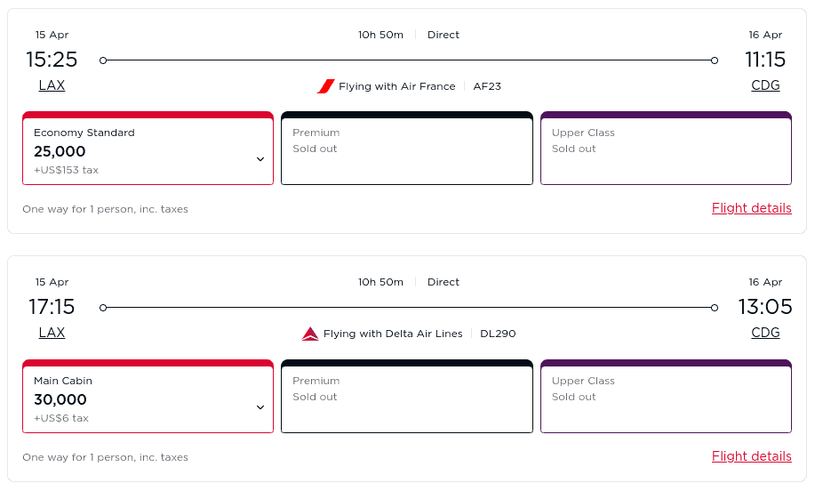 Economy flight with Air France or Delta from Los Angeles (LAX) to Paris