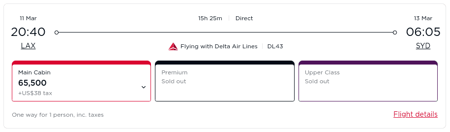 Delta award flights from LAX to SYD via Virgin Atlantic