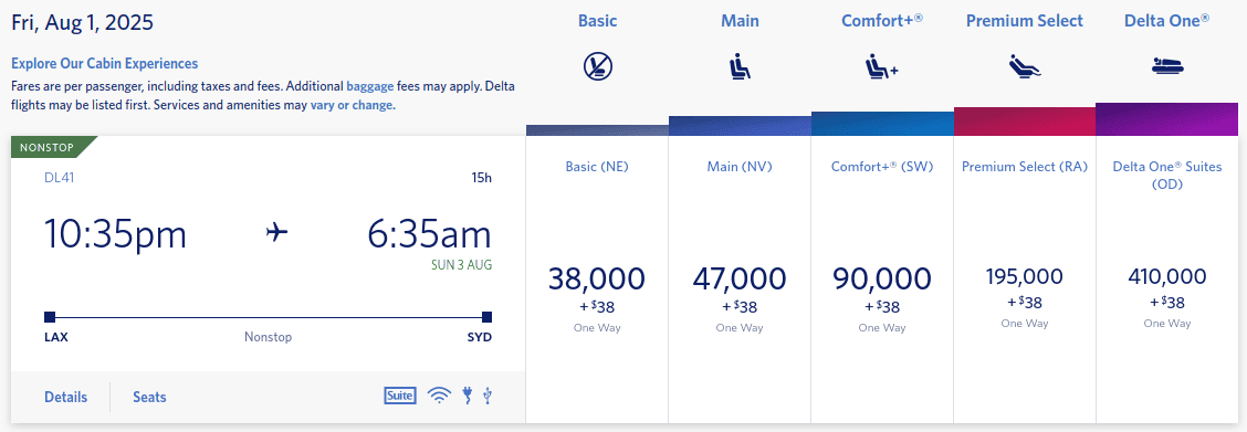 Delta award flight booking directly through Delta.