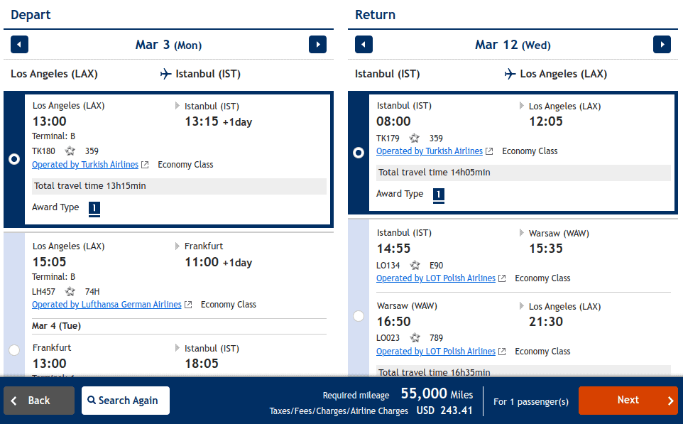 Economy flight with Turkish Airlines from Los Angeles (LAX) to Istanbul