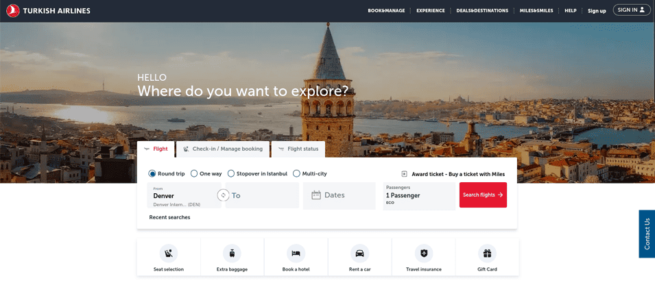 Turkish Airlines website