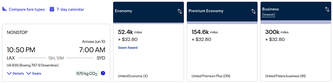 Saver Award flight with United from Los Angeles to Sydney