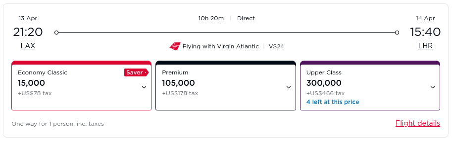 Economy flight with Virgin Atlantic from Los Angeles (LAX) to London