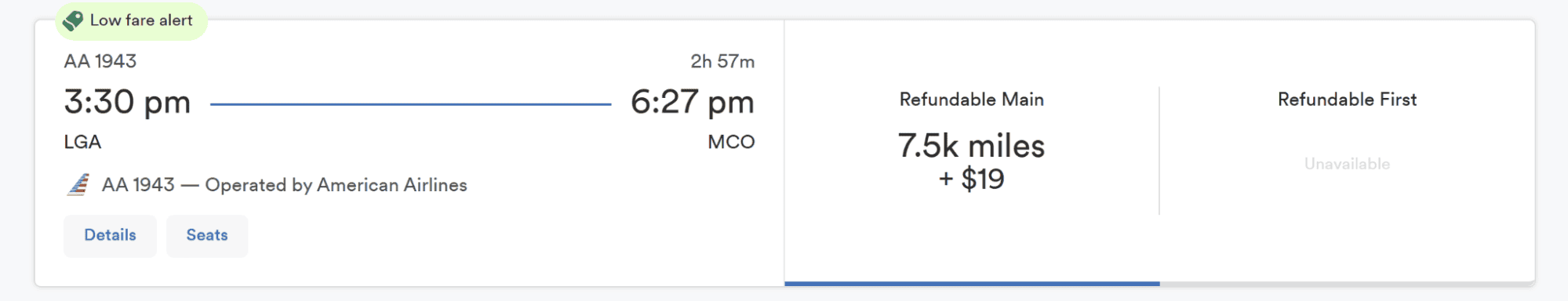 American Airlines flight from New York (LGA) to Orlando (MCO)