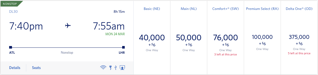 Fly basic economy class with Delta from Atlanta (ATL) to London