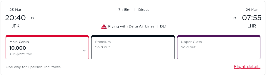 Fly economy class with Delta from New York (JFK) to London