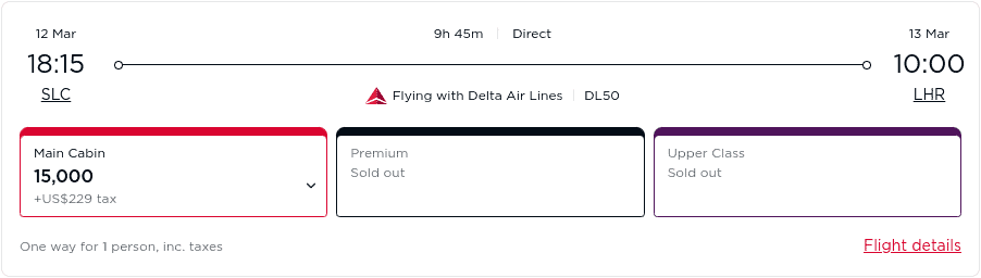 Nonstop flight with Delta from Salt Lake City (SLC) to London