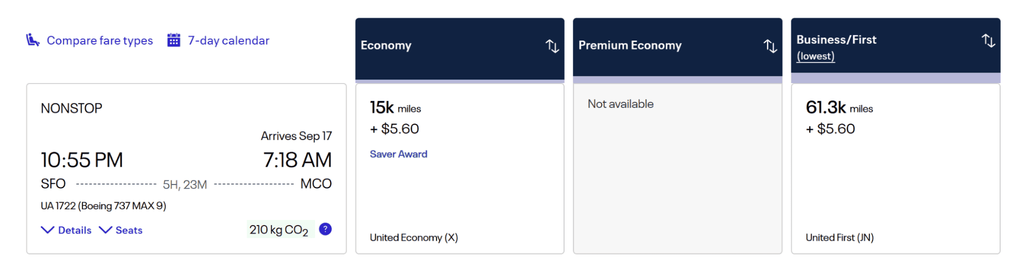 United Airlines flight from San Francisco (SFO) to Orlando