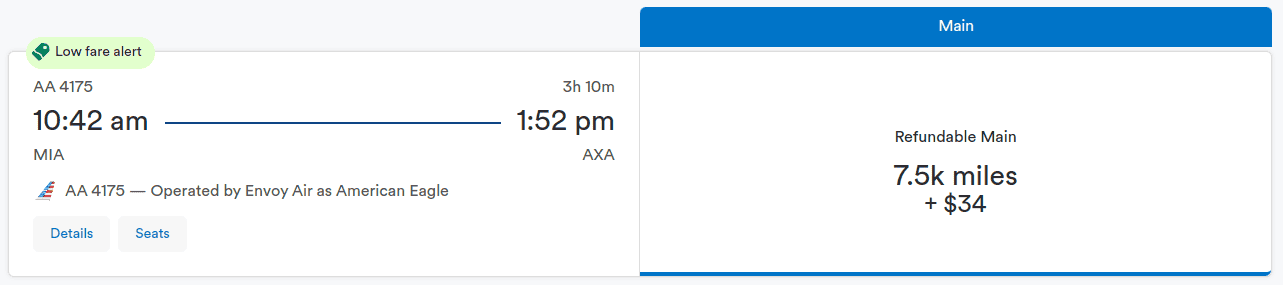 For American Airlines-operated flights to Anguilla booked through Alaska MileagePlan one-way economy award fare