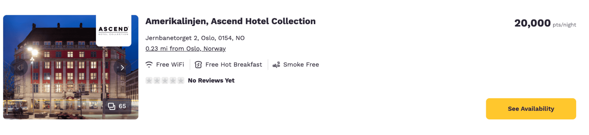 Booking Amerikalinjen, Ascend Hotel Collection with points.