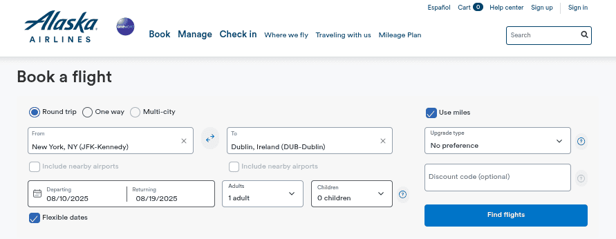 Book Aer Lingus business-class award flights with Alaska Airlines Mileage Plan