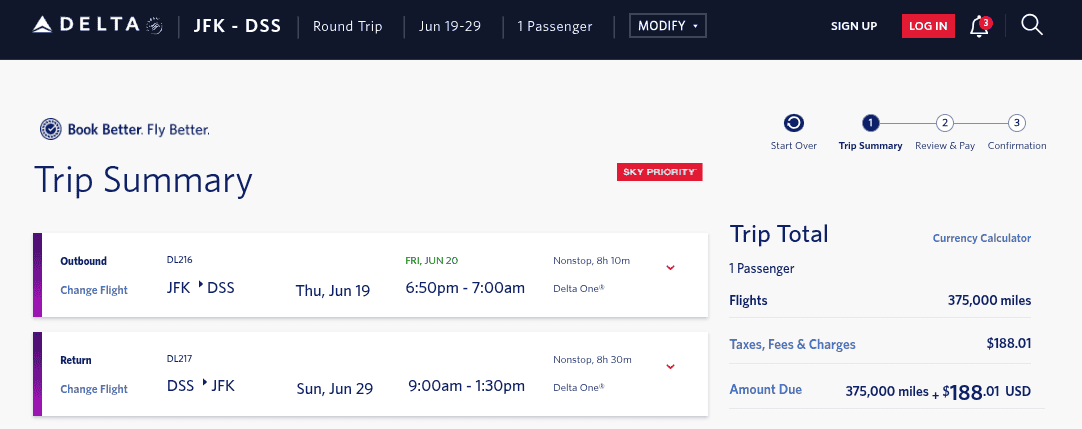Book Delta One Business class with Virgin Atlantic points.