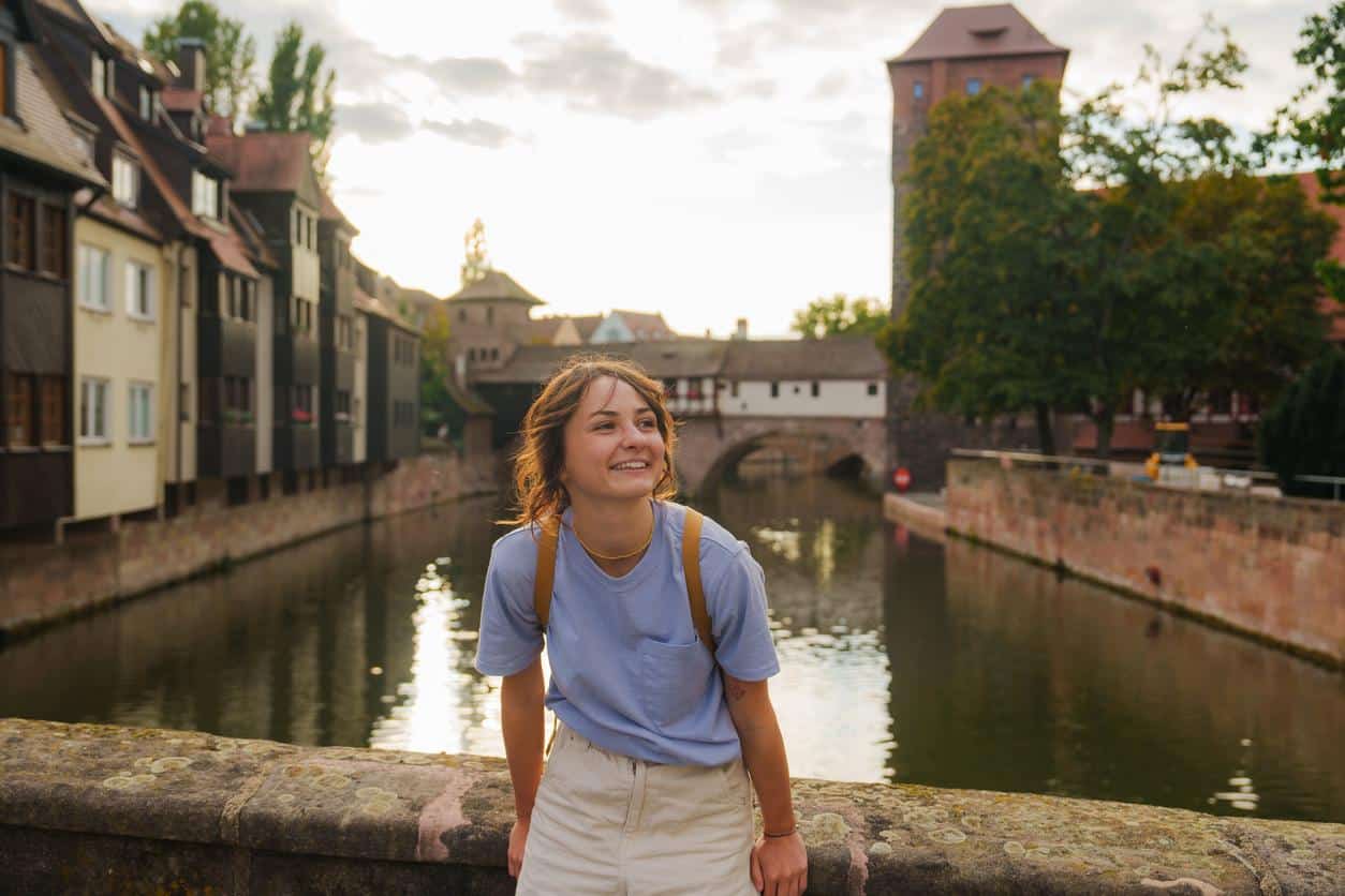 Tourist woman in Nuremberg, Germany.