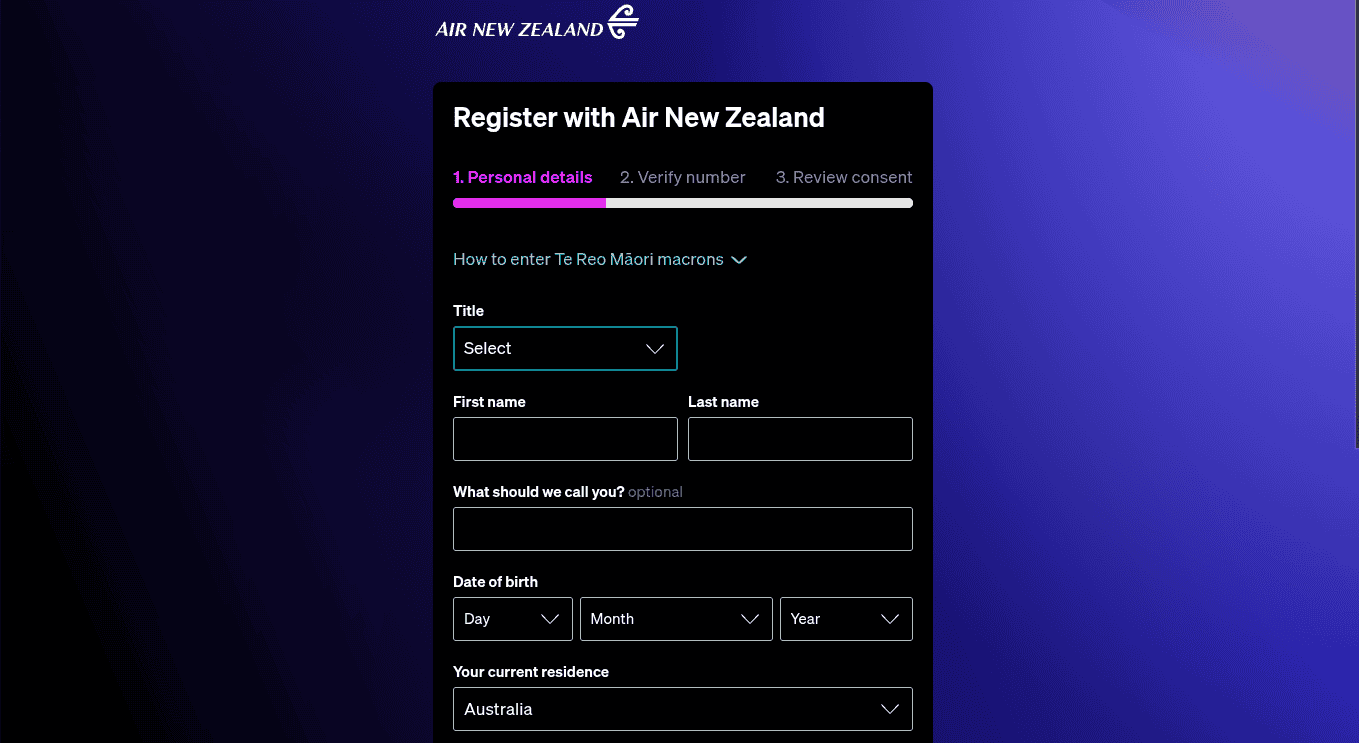 Register with Air New Zealand