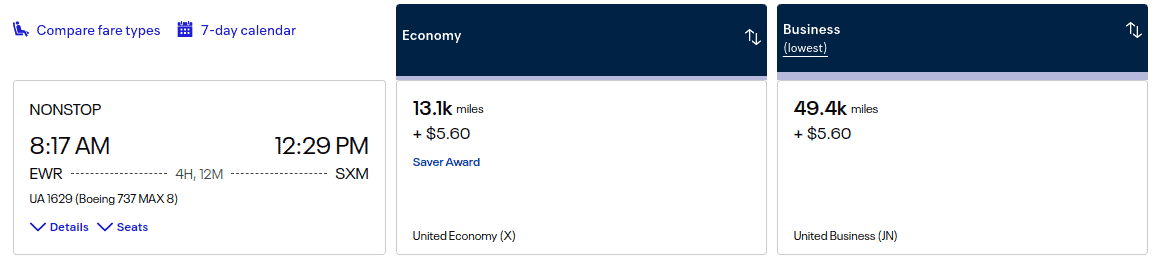 Economy saver awards with United from Newark (EWR) to St. Maarten.