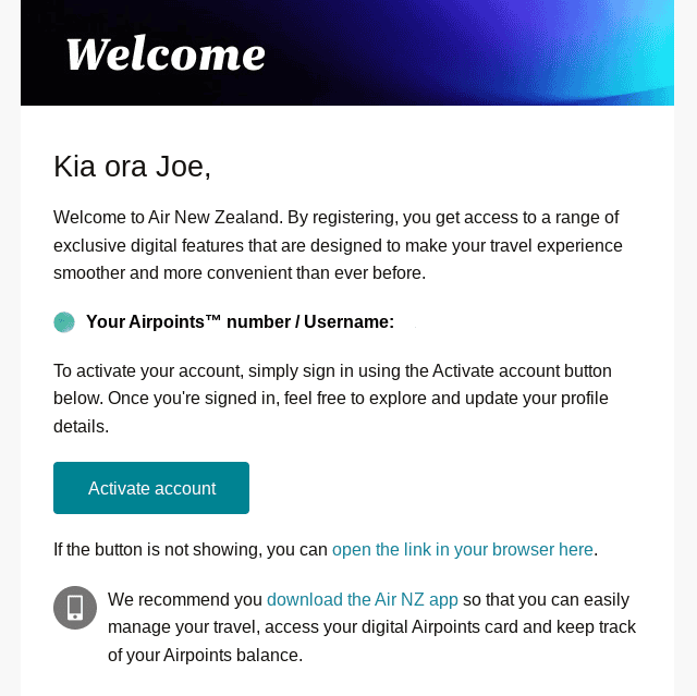 Welcome Air New Zealand