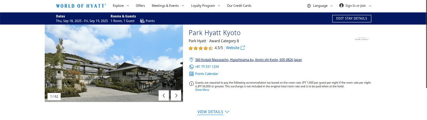 booking park hyatt kyoto