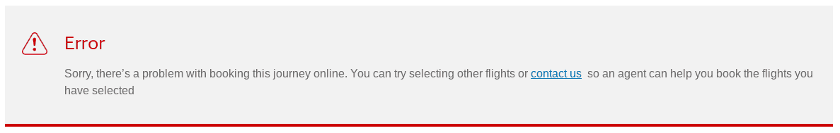 Iberia flight booking error message showing problem completing online reservation.