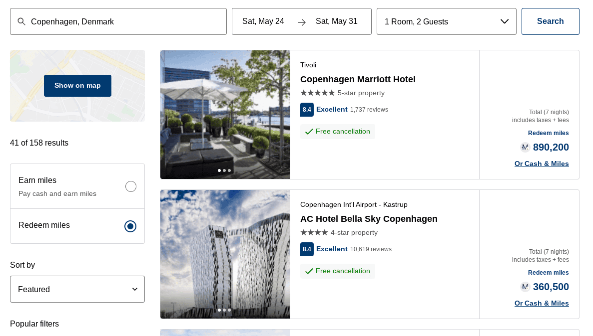 redeeming miles copehagen hotels