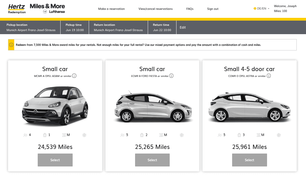 rent hertz car with miles