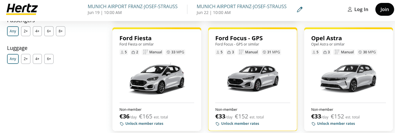 rent hertz cars with cash