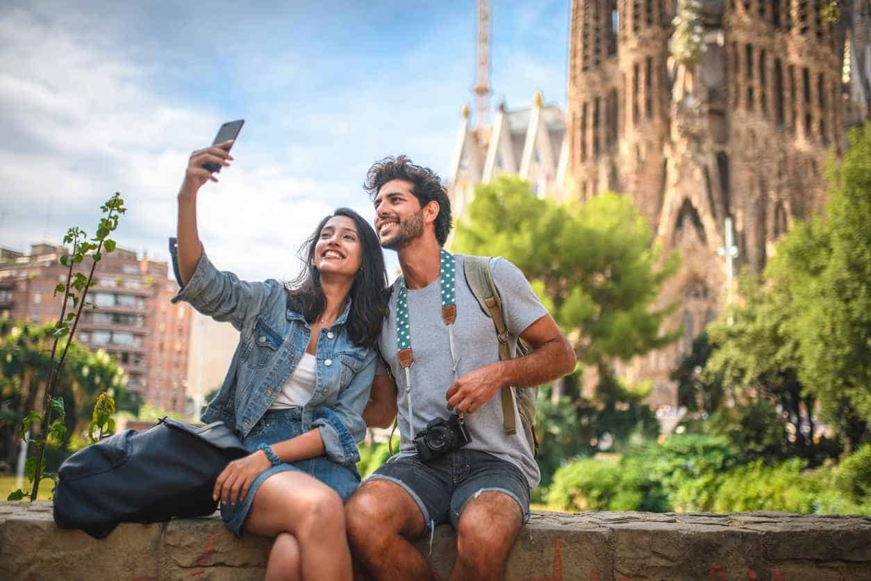 Smiling couple taking a selfie