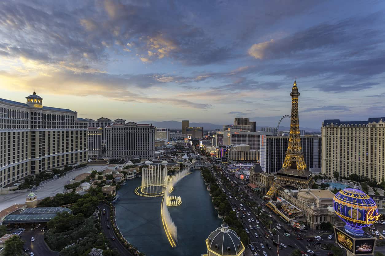 as Vegas hotel suite with Strip view, illustrating potential upgrades via MGM Rewards