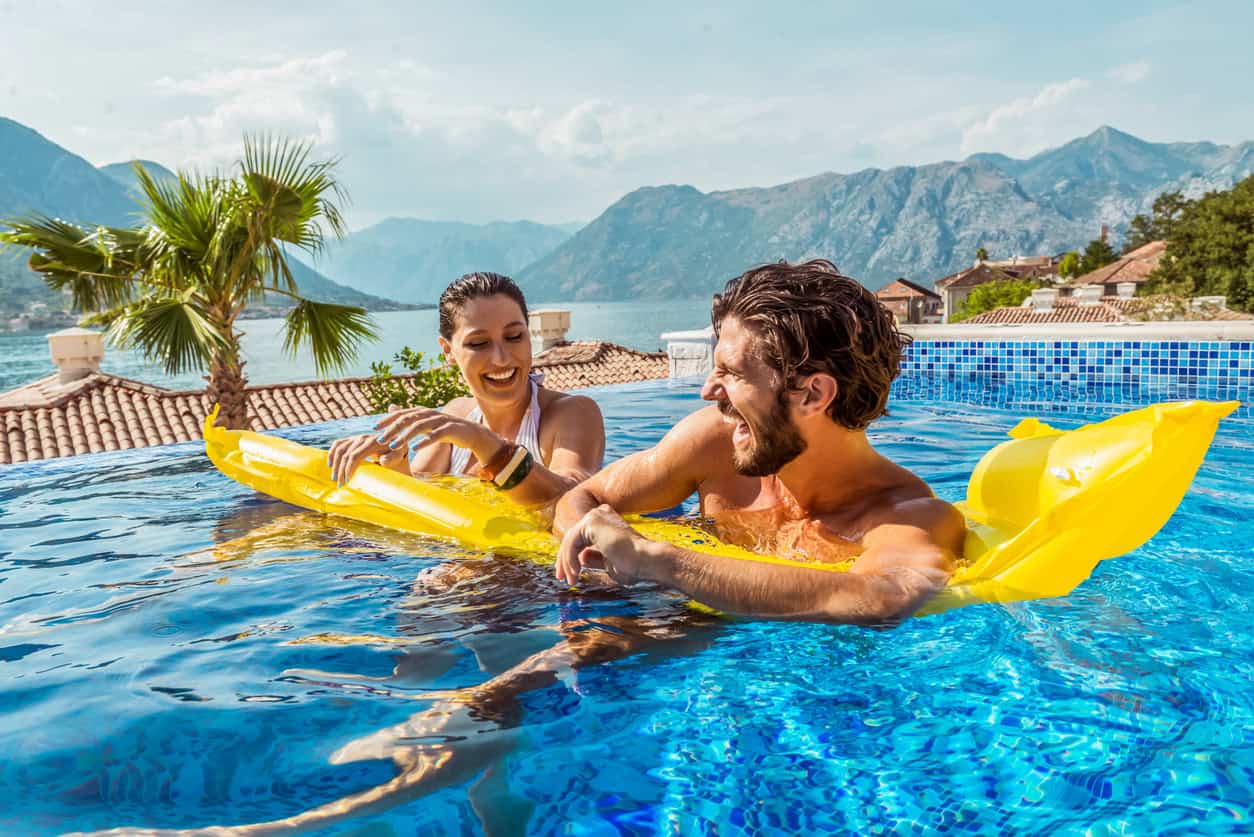 relaxing by a beautiful pool