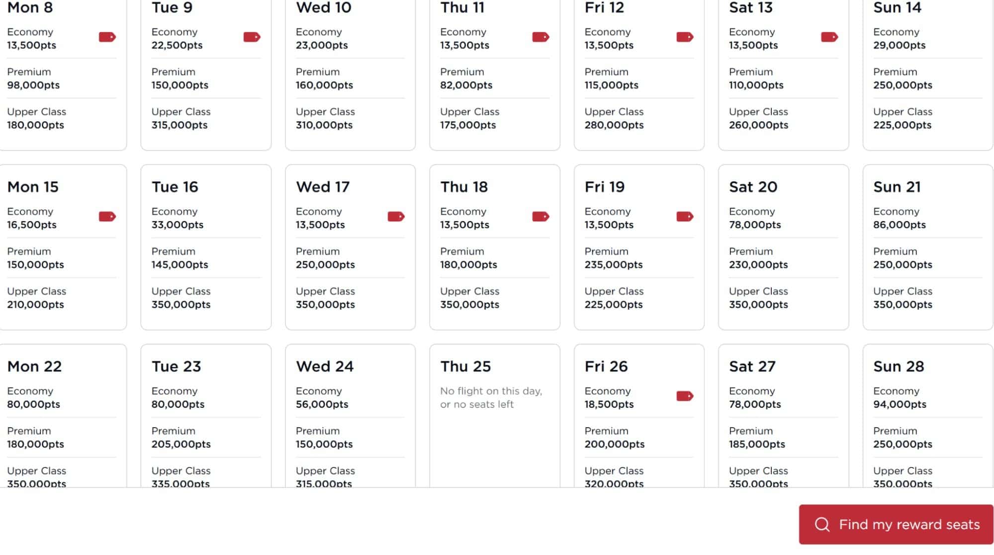 Virgin Atlantic reward seat calendar for September 2026 highlighting Economy, Premium, and Upper Class redemption rates.