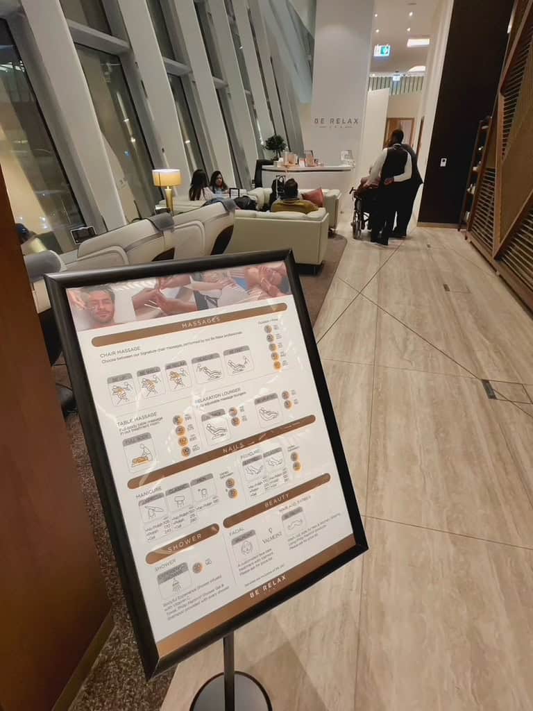 Be Relax airport spa lounge offering massage and beauty services for travelers