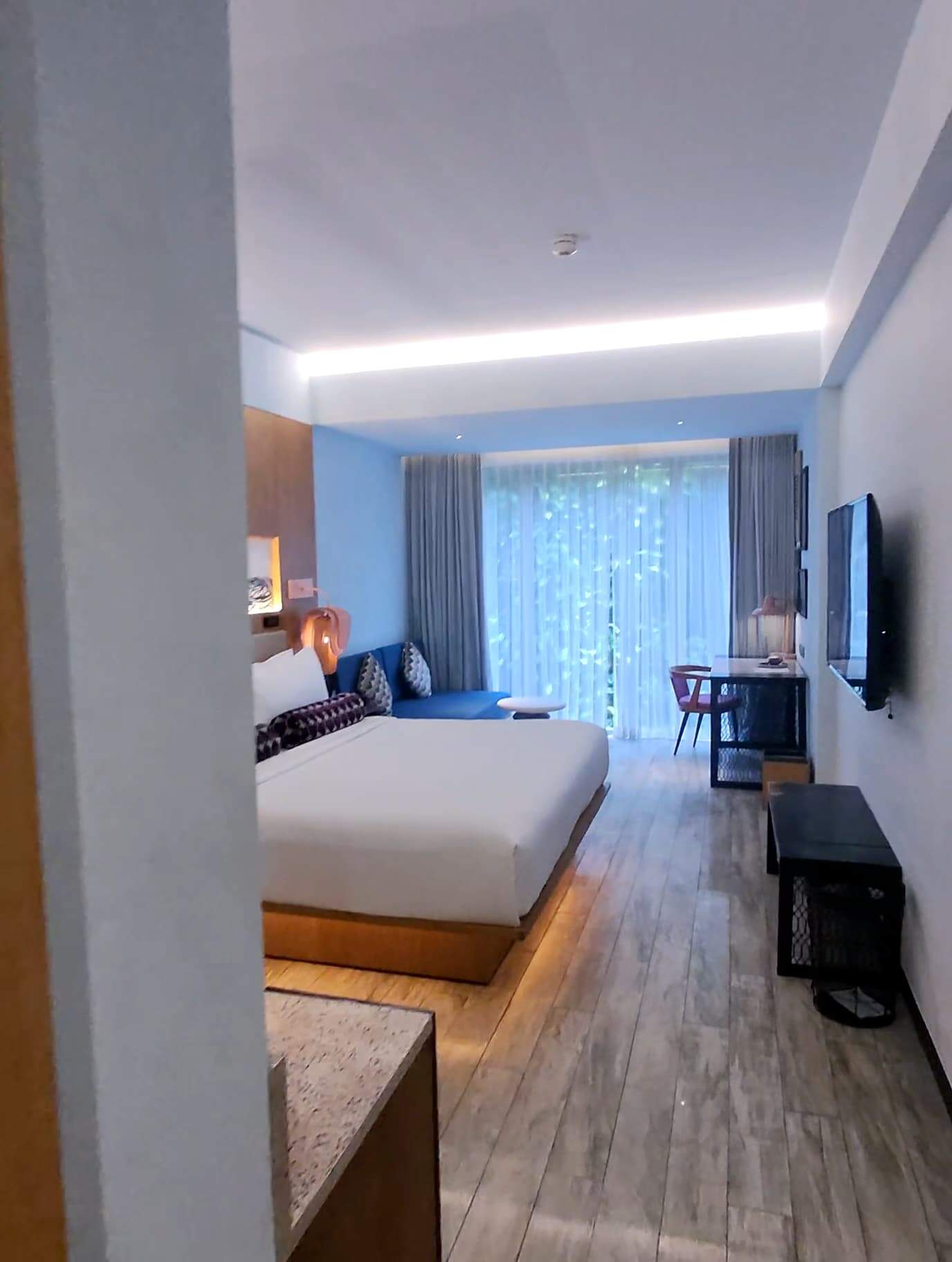 Bright modern guest room at Aloft Bali Seminyak