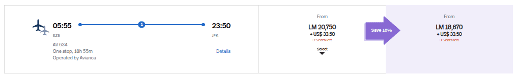 Flight booking from New York to Buenos Aires using Avianca Lifemiles