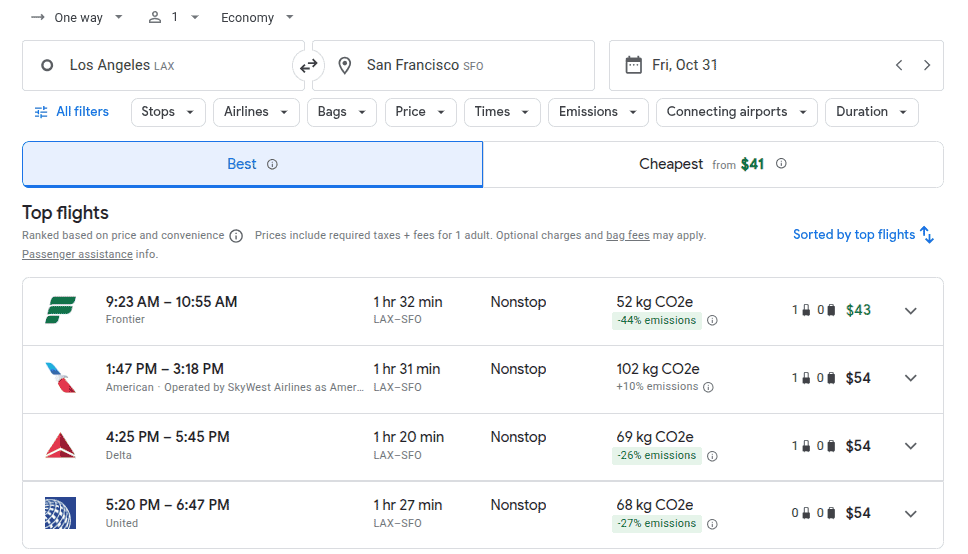 flight search LAX to SFO