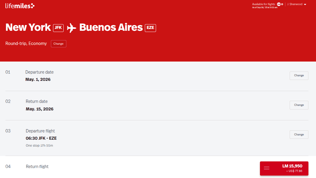 Booking flight from New York to Buenos Aires with Avianca Lifemiles