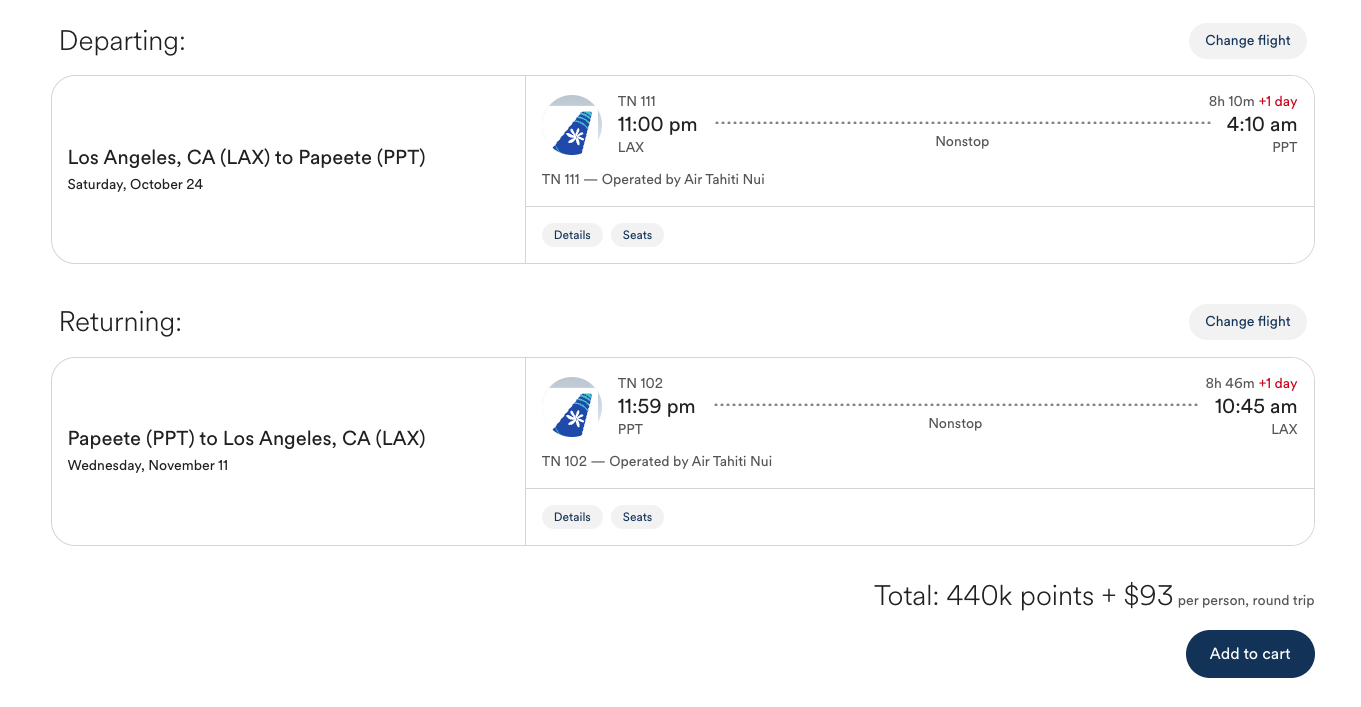 LAX to PPT with Atmos Rewards