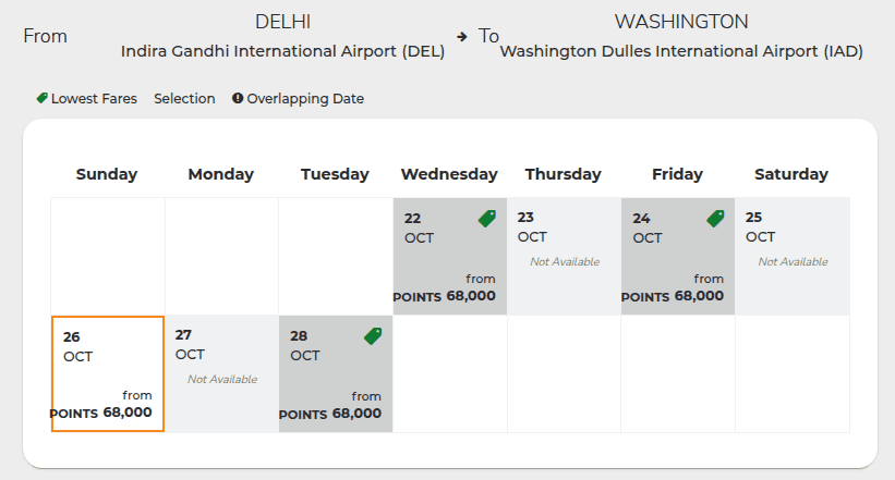 Using Air India Maharaja Club to book Air India flight from Delhi to Washington Dulles International Airport.